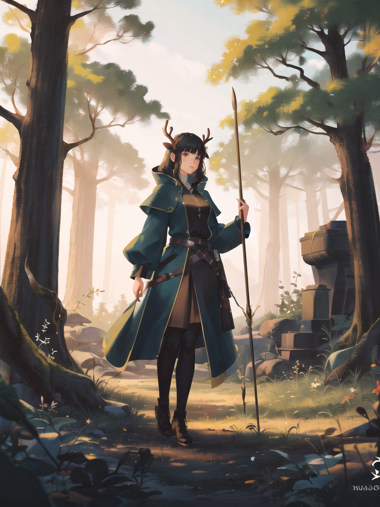 02759-834308159-(best quality, masterpiece, illustration_1.1), woman in a forest holding a staff, kingdom of elves, young woman with antlers, on.png